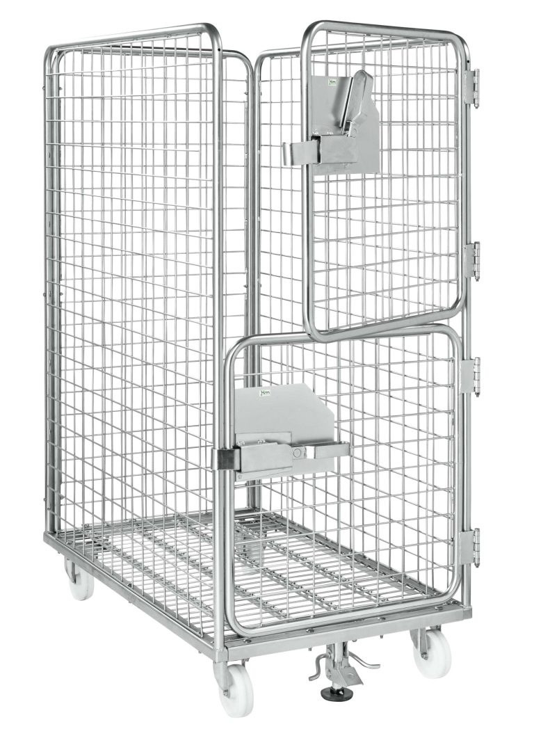 Roll container with locking brake, zinc‑plated, 800 kg