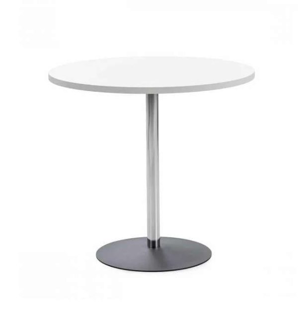 Round meeting table Ø800 mm with white melamine top, chrome column and black cast iron cross base