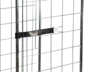 Rubber strap for roll container 600 mm with steel hook and ring securing cartons in a mesh trolley