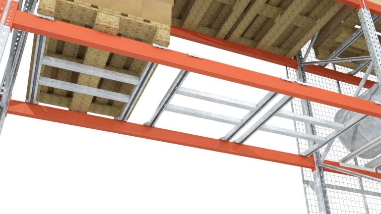 Säkerhetsinlägg i pallställ som tunnelskydd och halvpallsinlägg i galvaniserat stål