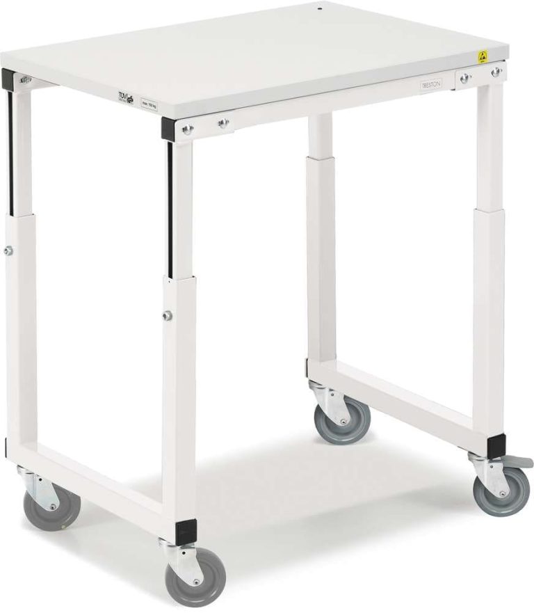 SAP height-adjustable mobile work table with swivel castors