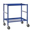 Blue shelf trolley with reversible shelves and four swivel castors