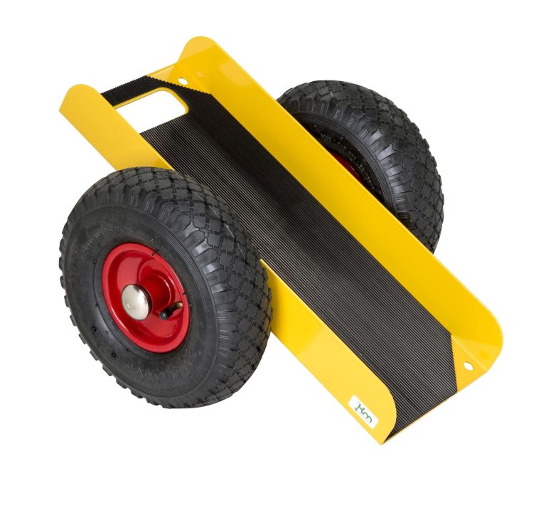Kompakt skivvagn 200 kg med räfflad gummimatta och stora hjul