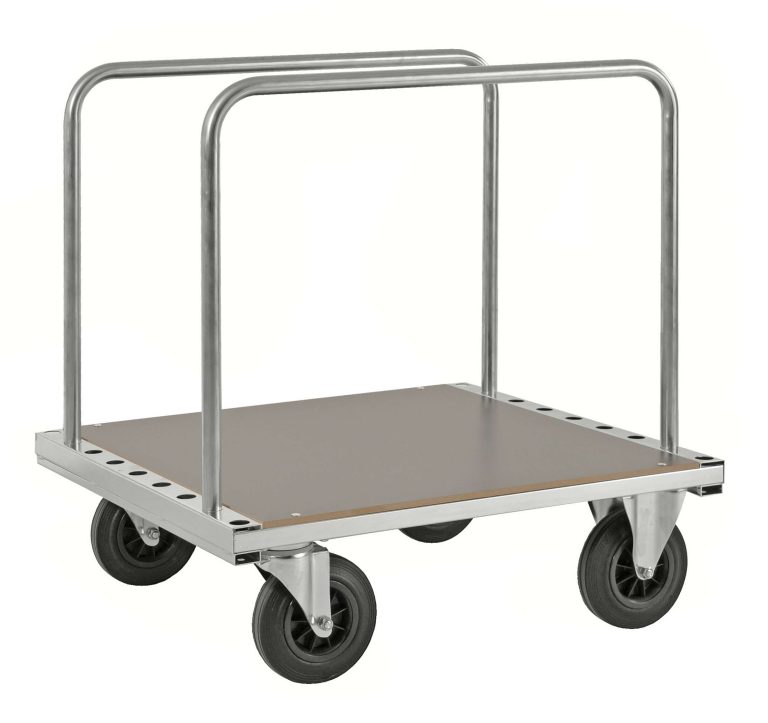 Elförzinkad skivvagn 500-serien med laminatklädd lastyta och två byglar