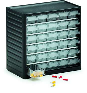 Treston smådelskassett 290 med 30 transparenta smådelslådor L‑00, RAL 7016