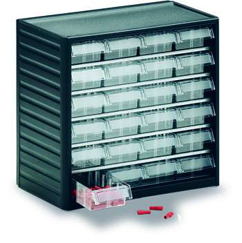 Smådelskassett 291 med 24 glasklara L‑01‑lådor, RAL 7016