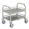 Small stainless steel shelf trolley with two tiers and swivel castors