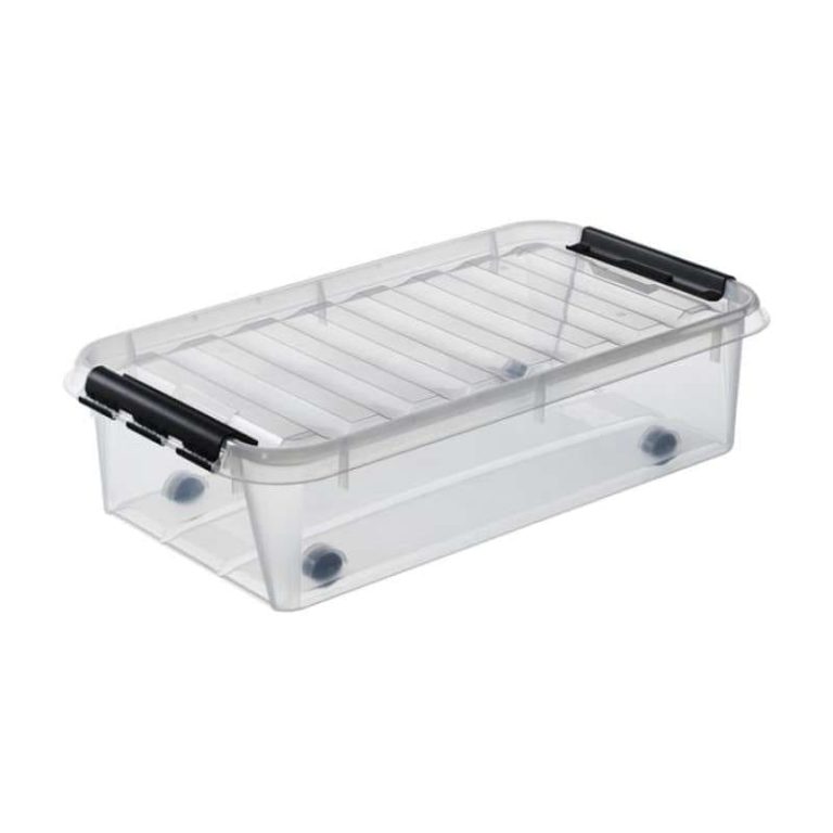 SmartStore 35 L clear storage box with wheels and locking lid.