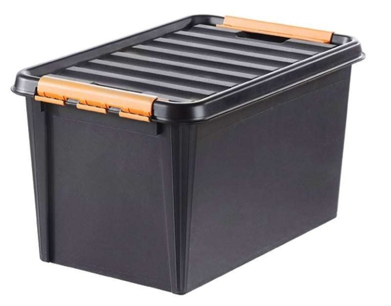 SmartStore Pro 45 L impact‑resistant storage box, black PP, airtight lid, stackable with lid