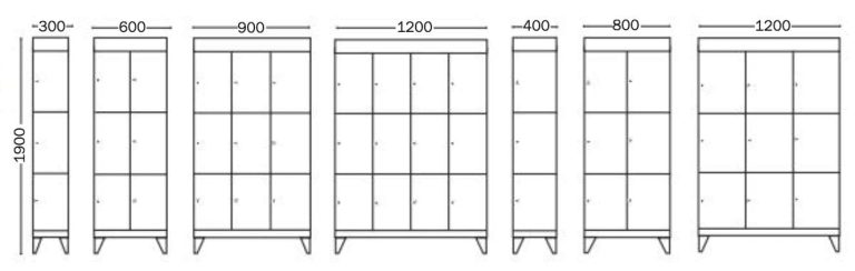 Solid klädskåp med 3 dörrar i höjd i pulverlackerat stål