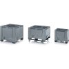 Grey solid plastic EUR/FIN pallet boxes with closed walls and base options for storage and transport