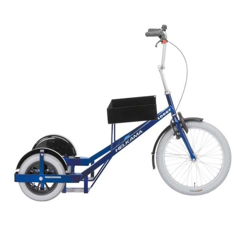 Helkama Loggy trehjulig industrisparkcykel med stålåda, grå punkteringsskyddade ej märkande hjul, V‑broms fram