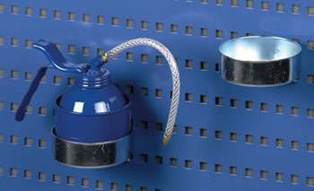 R33 perforated panel spray can holder beside an oil can on a blue tool panelR33 perforated panel spray can holder beside an oil can on a blue tool panel