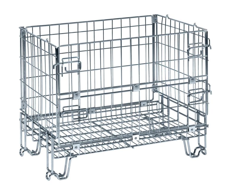 Stackable collapsible wire mesh container with opening long side
