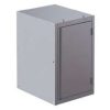 Stainless steel under-bench cabinet module with hinged door for a workbench