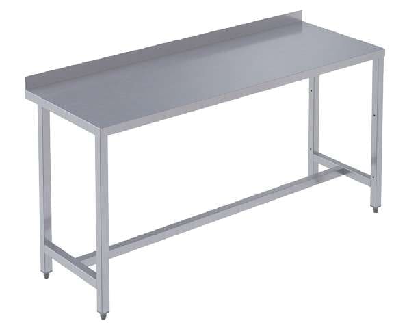Stainless steel work table with rear upstand and welded square-tube frame for hygienic work areas