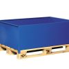 Blue steel spill containment tray for two 200 L drums on a EUR pallet