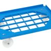 Blue steel Euro container dolly with mesh base and swivel castors for 600 x 400 mm boxes