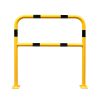 Yellow steel hoop safety barrier with mid rail (knee rail), 1000 mm high, for forklift impact protection
