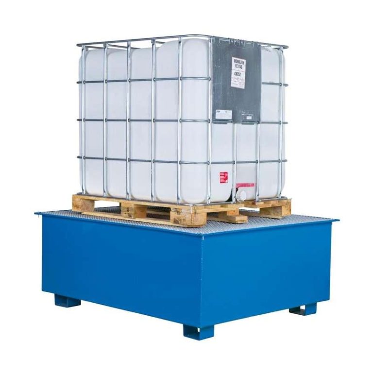 Steel IBC spill pallet with an IBC container