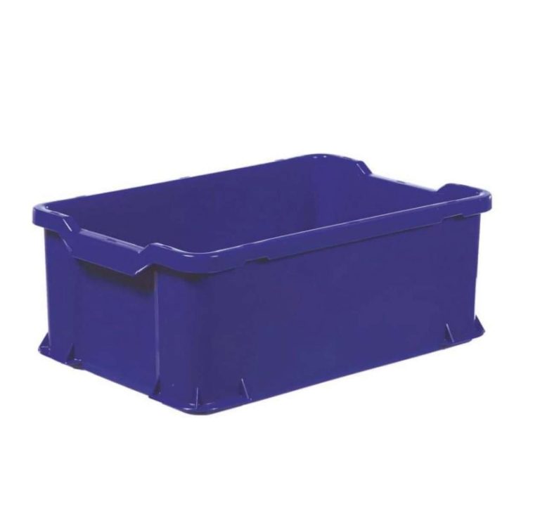 Storage box 40 L, 600×400×225 mm, blue HDPE, smooth base