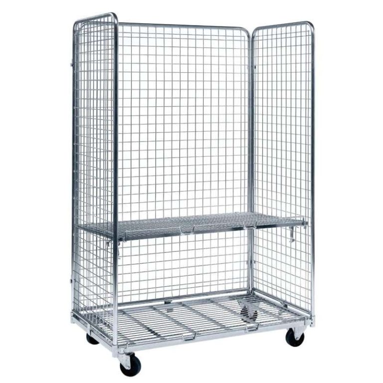 Three‑sided mesh roll container, 1150×665 mm, 400 kg capacity, 50×50 mm mesh