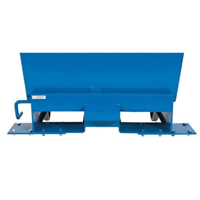 Tipping skip castor offset plate set, blue steel plates widen wheel track by 240 mm