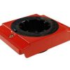 Red CAPTO tool holders for mounting on a cone rack. Each holder is secured to the rack with a screw.