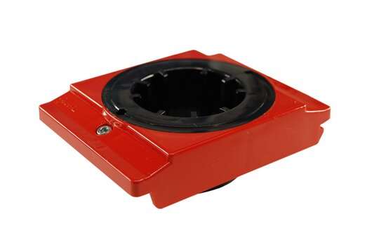 Red CAPTO tool holders for mounting on a cone rack. Each holder is secured to the rack with a screw.