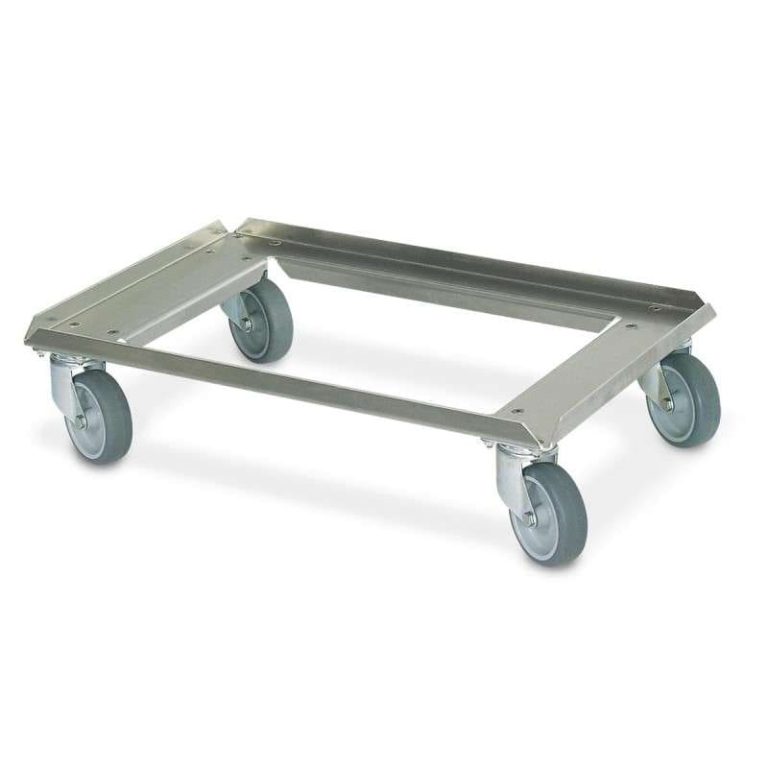 Tralla i aluminium för 600 × 400 mm backar med fyra länkhjul