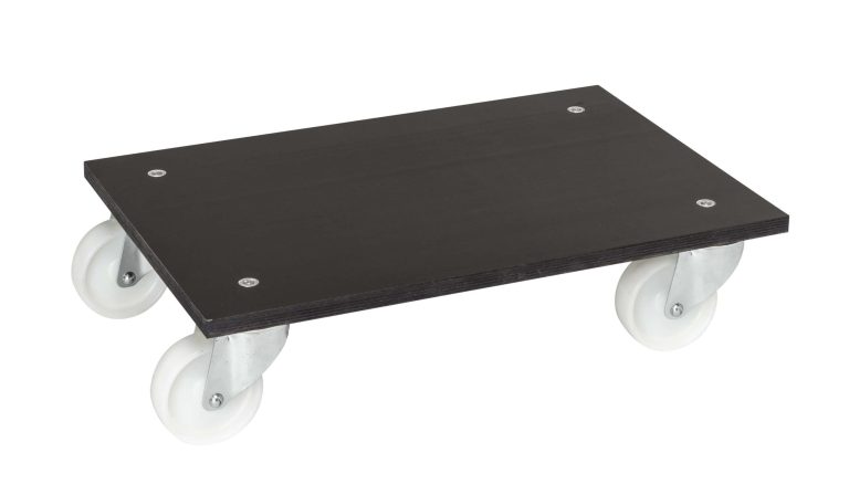 Transportplatta av plywood med fyra svängbara nylonhjul, 300 kg