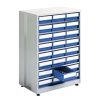 Treston 2440 high-density storage bin cabinet with 24 blue shelf bins for small parts storage