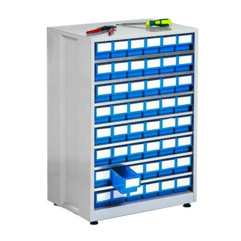 Treston 4840 small parts storage cabinet with 48 blue shelf bins