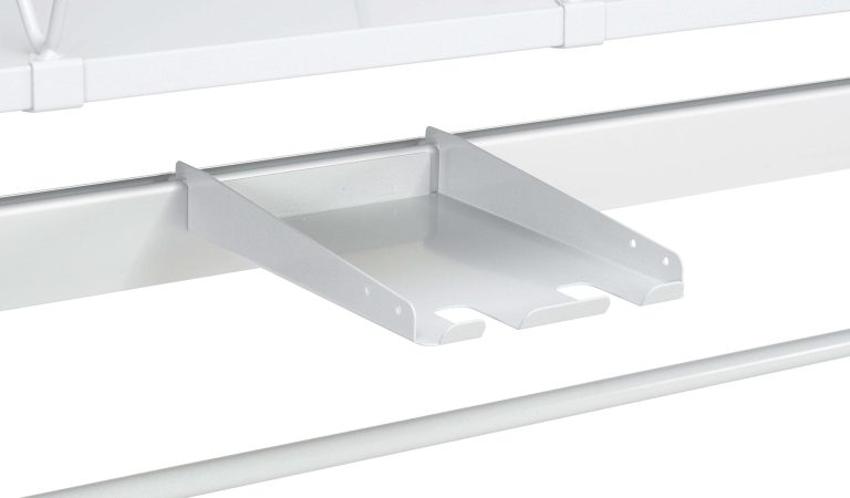 Treston ASSA4 auxiliary steel shelf mounted on a workbench bin rail