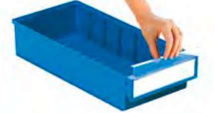 Treston bin label and protective shield for shelf bins and stacking bins