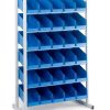Treston BR-4050 storage bin rack with 30 blue stacking bins for small parts storage