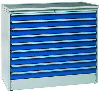 Treston Drawer Unit 130/110-3 steel workshop drawer cabinet with nine blue drawers