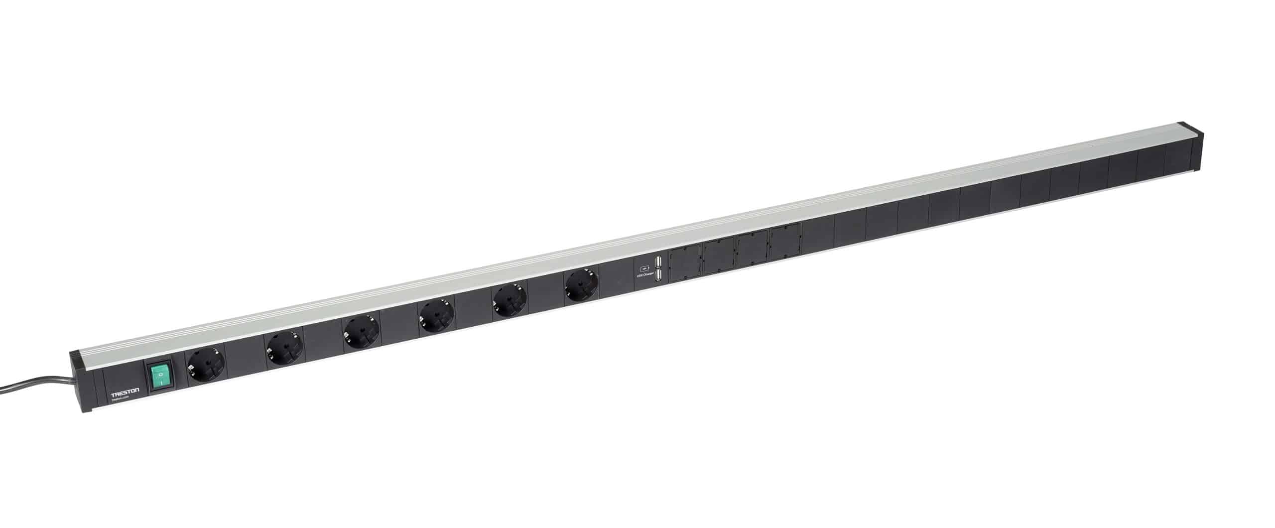 Energiskena 1400,  6 Schuko-uttag, strömbrytare och 2xUSB