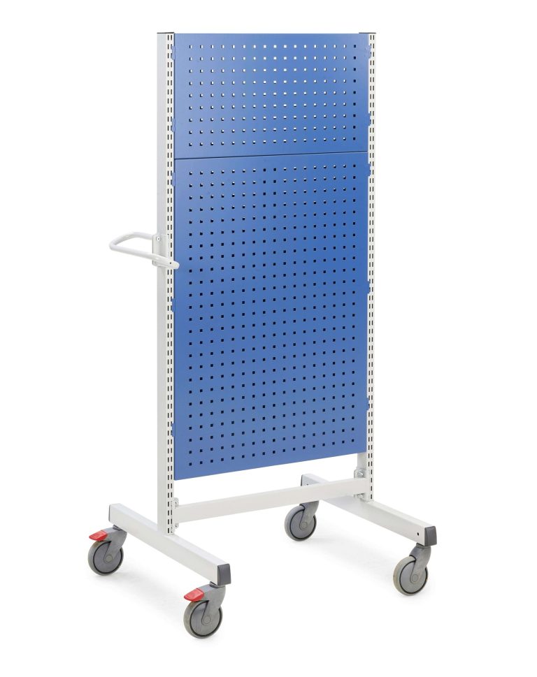 Treston high-frame multi trolley with blue perforated panels and swivel castors