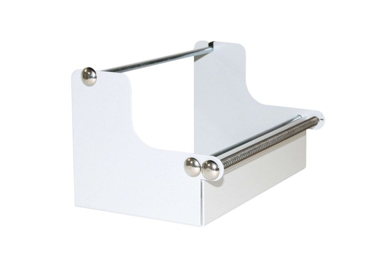 Light grey Treston label dispenser with steel body and roll support bar