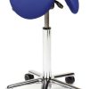 Treston saddle chair with blue fabric seat and five-star castor base for industrial workstations