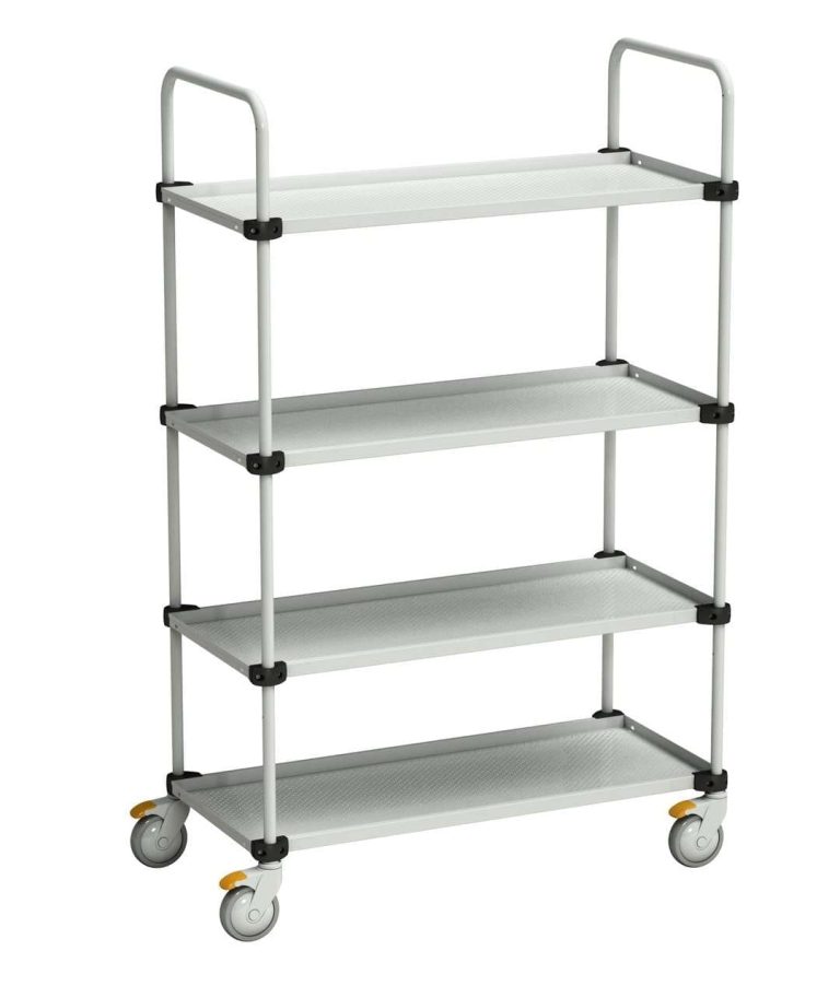 Treston TRTA 4-shelf trolley with adjustable steel shelves and swivel castors, 1000 x 430 mm