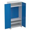 Treston verktygsskåp 600 kg med blå dörrar, tre hyllplan och perforerad bakpanel