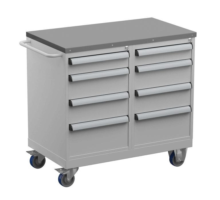 Treston verktygsvagn 3 med 8 låsbara lådor och stålskiva