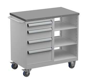 Treston verktygsvagn 5 med stålskiva, 4 lådor och 2 öppna hyllor