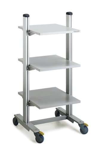 Treston WTR universal trolley with three adjustable laminate shelves and braked swivel castors