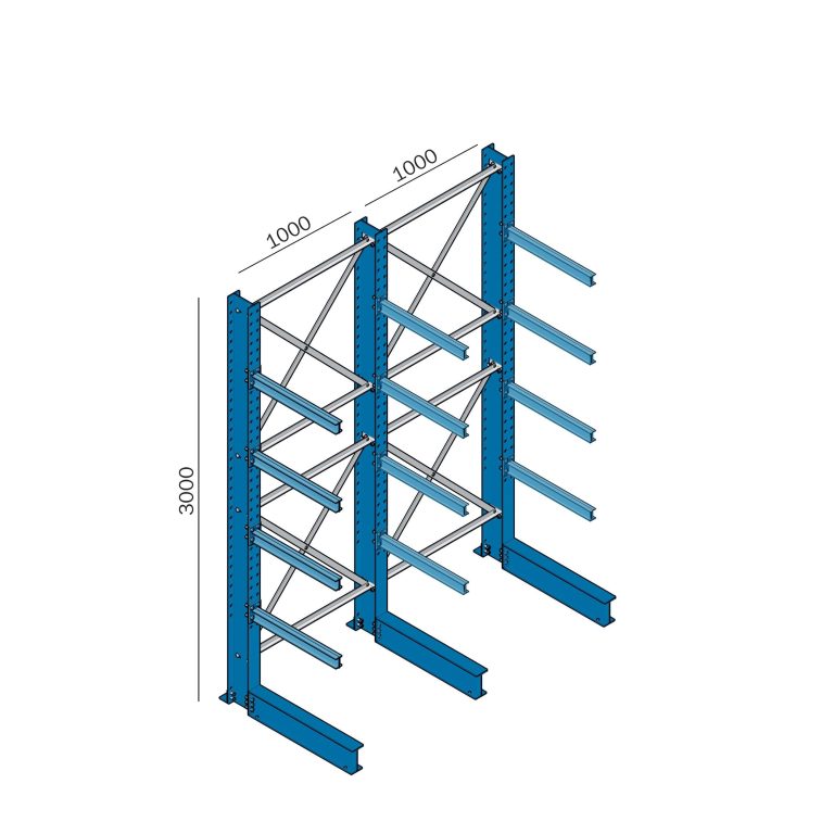 Tungt grenställ enkelsidigt för långgods, stolpavstånd 1000 mm