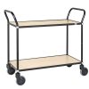 Two-tier design service trolley with black frame and laminate shelves