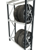 Tyre rack shelving system with adjustable beams for organised tyre storage