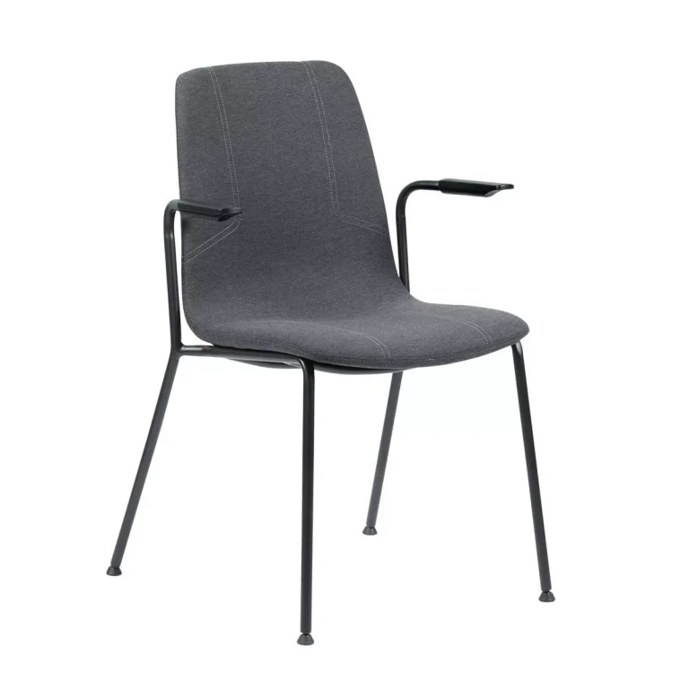 Grey upholstered conference chair with armrests and black frame, pack of 2